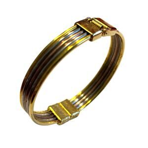 Vintage Y2K Clamper Bracelet Modernist Banded Mixed Metals gold silver copper